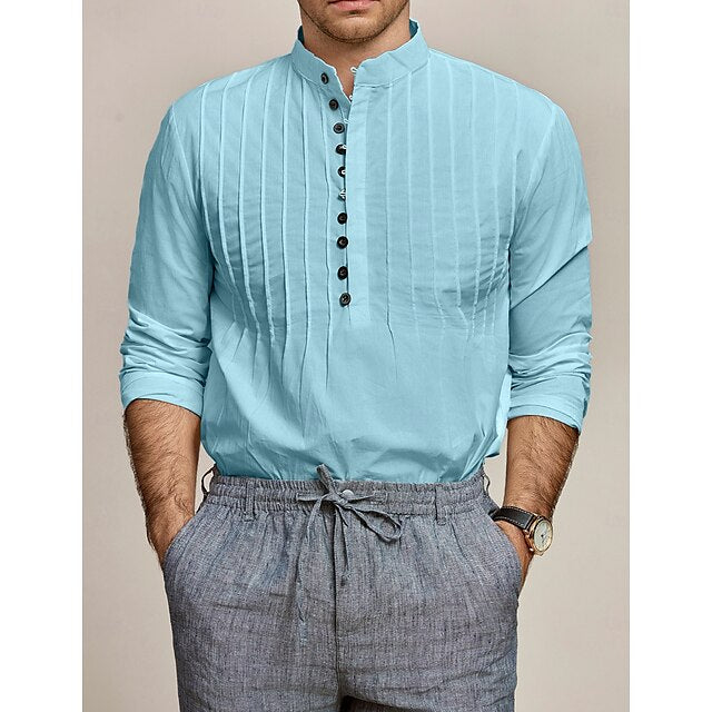 Men's Popover Shirt Band Collar Summer