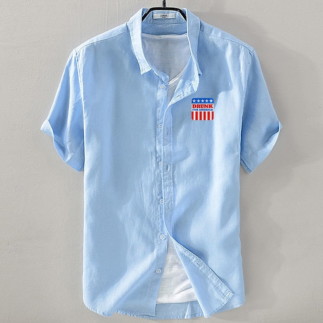 Shirt Cotton Casual Men's Up Button Linen