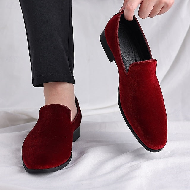 Red Dress Velvet Men's Shoes Slip-On