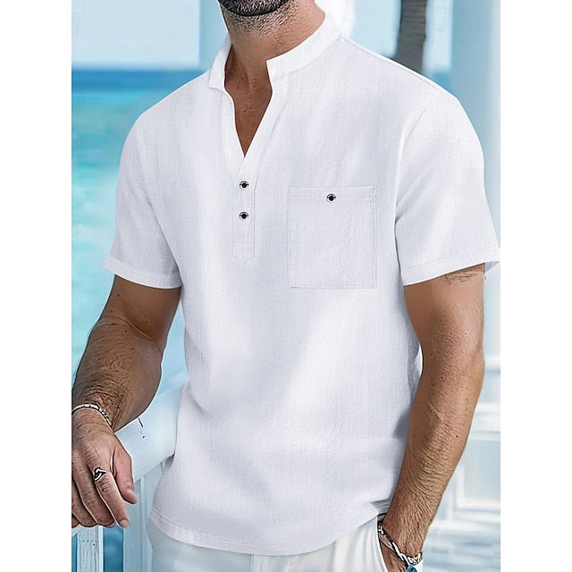 Linen Shirt Popover Up Casual Men's Button