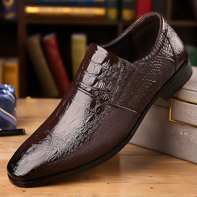Shoes Pattern Men's Crocodile Patent Leather Dress Black