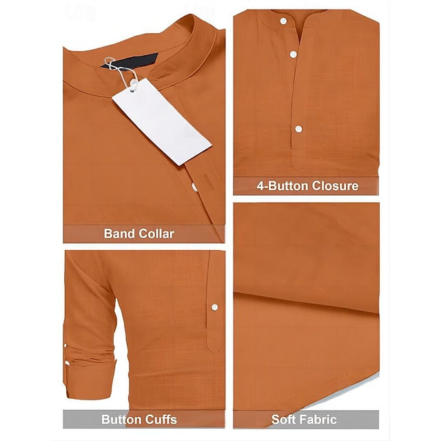 Band Linen Collar Popover Shirt Summer Men's