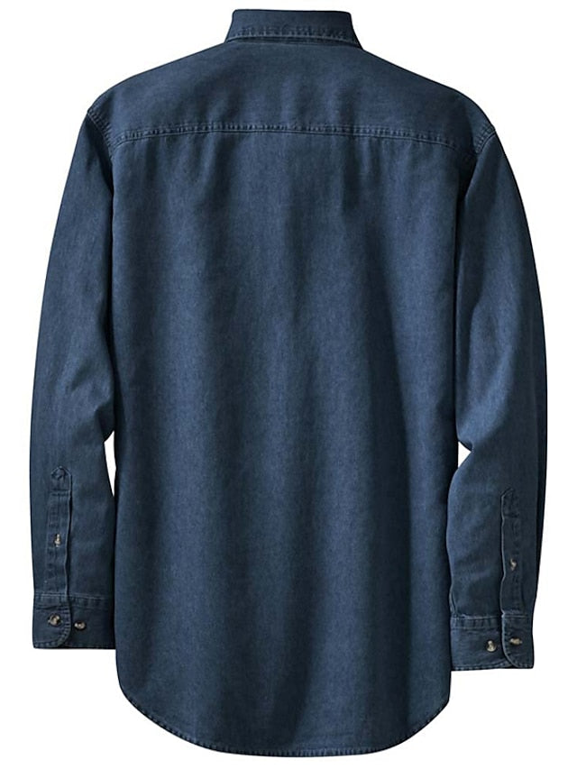Blue Denim Shirt Jeans Dark Men's Casual