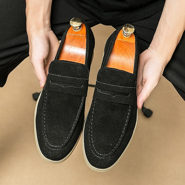 Loafers Slip-On Men's Comfortable Beige – Casual Suede