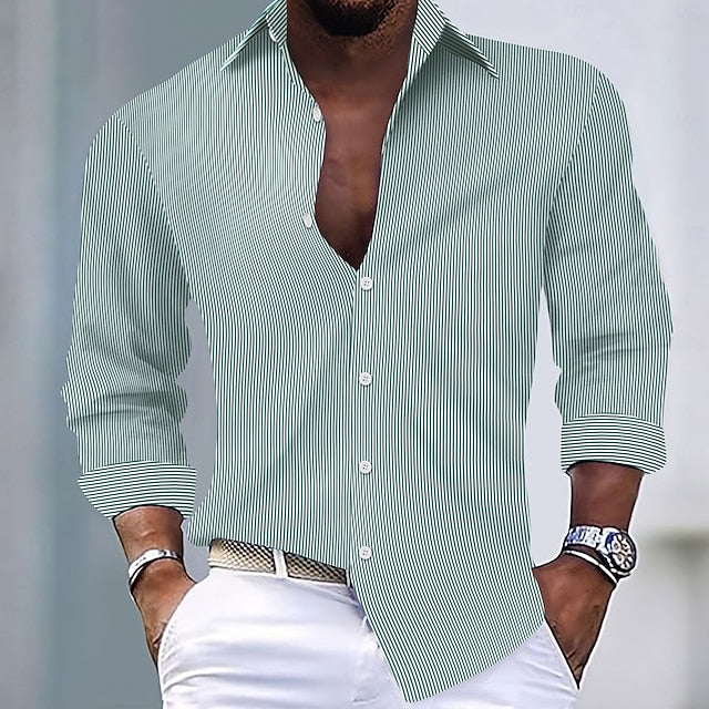 Casual Striped Shirt Summer Men's Button