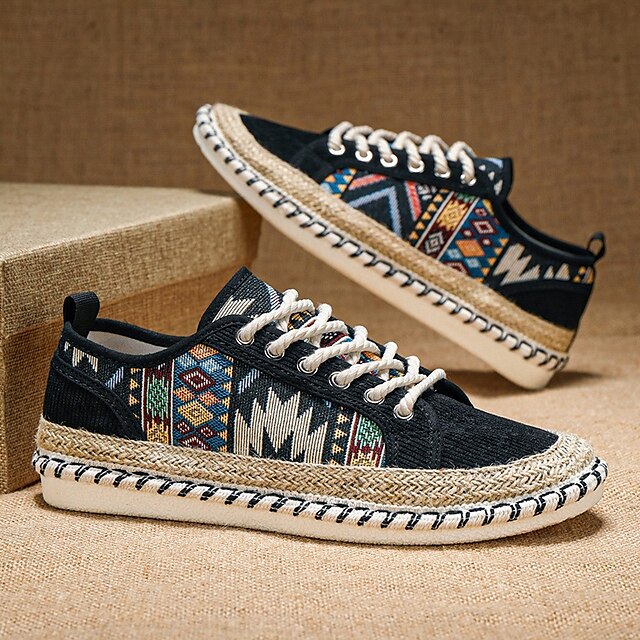 Casual with and Jute Men's Print Tribal Sneakers Canvas