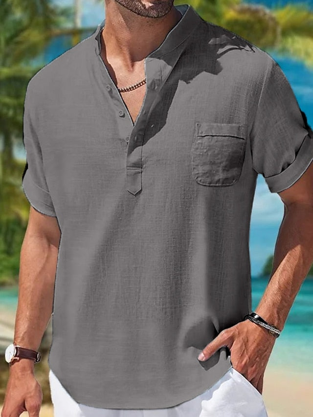 Wear Collar Men's Summer Shirt Beach Linen Band
