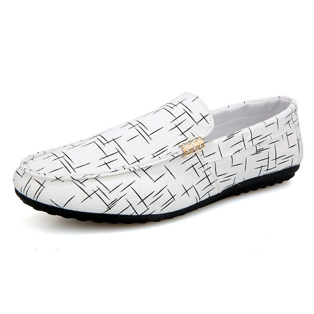 – Printed Loafers Casual White Men's Lightweight Slip-On