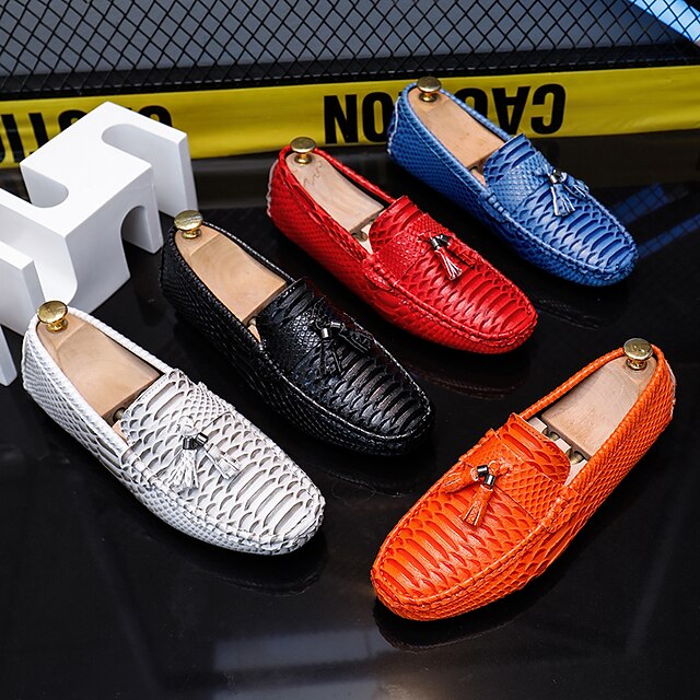 – Printed Loafers Casual White Men's Lightweight Slip-On