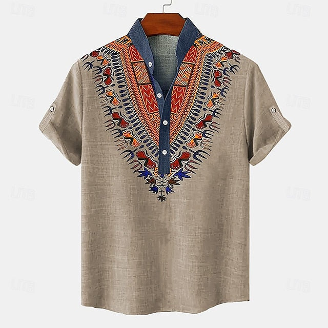 Vintage Shirt Henley Retro Shirts Linen Men's
