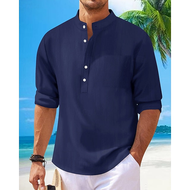 Linen Men's Shirt Casual Popover Cotton