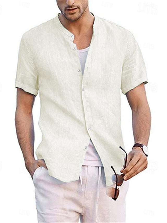 Cotton Linen Collar Men's Shirt Chinese