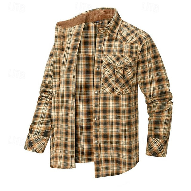 Shirt Casual Up Men's Button Plaid