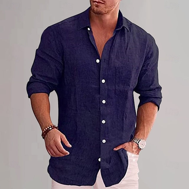 Wine Shirt Cotton Plain Men's Linen Black White Vacation