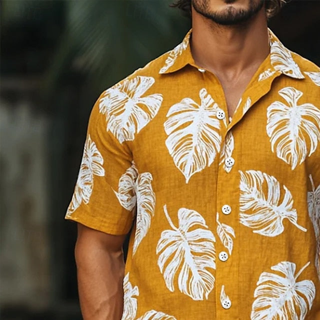 Men's Shirt Beach Button Up Wear Summer Linen