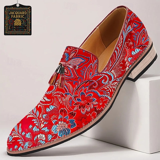 – Floral Casual Loafers Slip-On Men's Tassel Leather