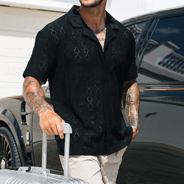 Men's Summer Black Button Up Shirt Casual