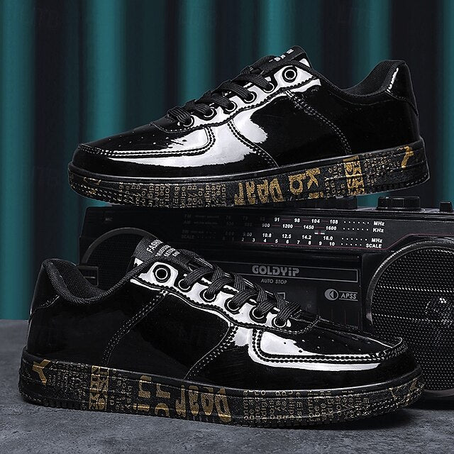 Printed Metallic Gold Sneakers Men's with Sole - Stylish