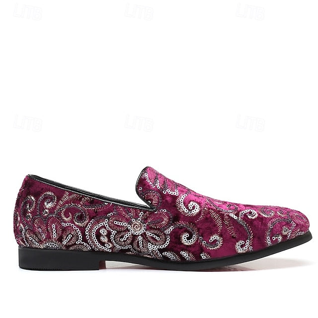 Slip-On – Stylish Floral Men's Embroidered Purple Loafers
