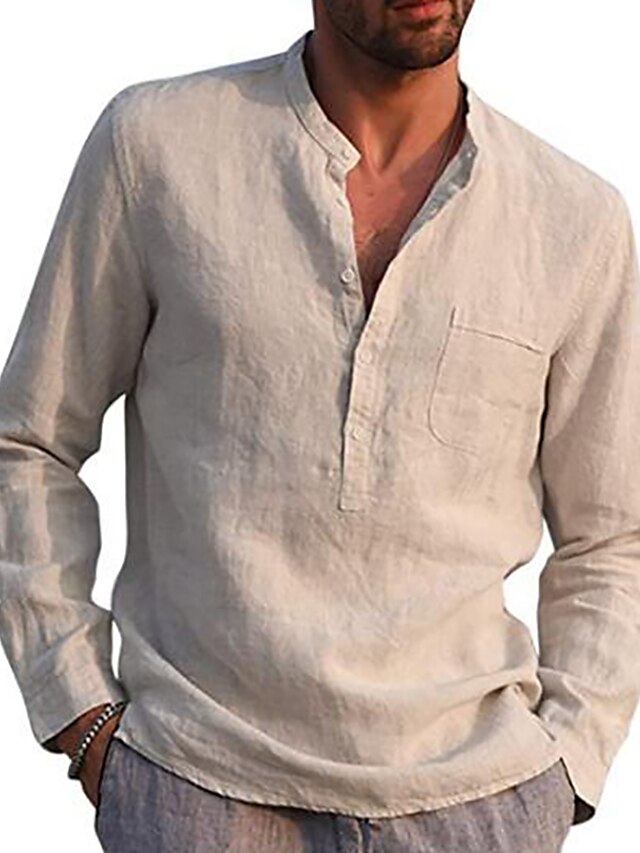 Linen Men's Shirt Wear Summer Collar Band Beach