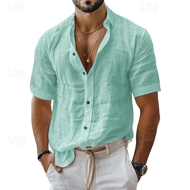 Button Shirt Up Casual Linen Cotton Men's