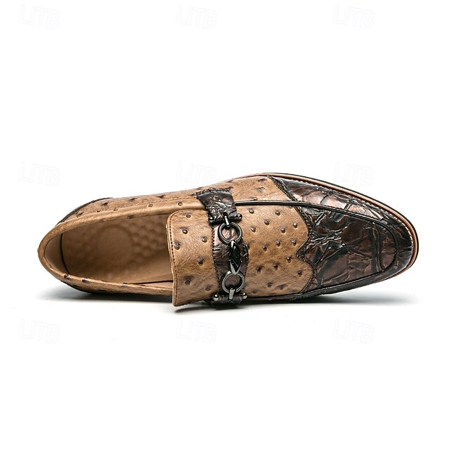 Brown – Men's Loafers Pattern Ostrich with Suede Faux