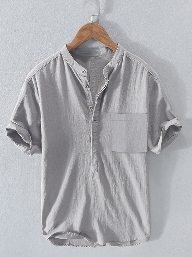 Summer Collar Linen Shirt Wear Beach Band Men's