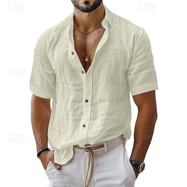 Button Shirt Up Casual Linen Cotton Men's