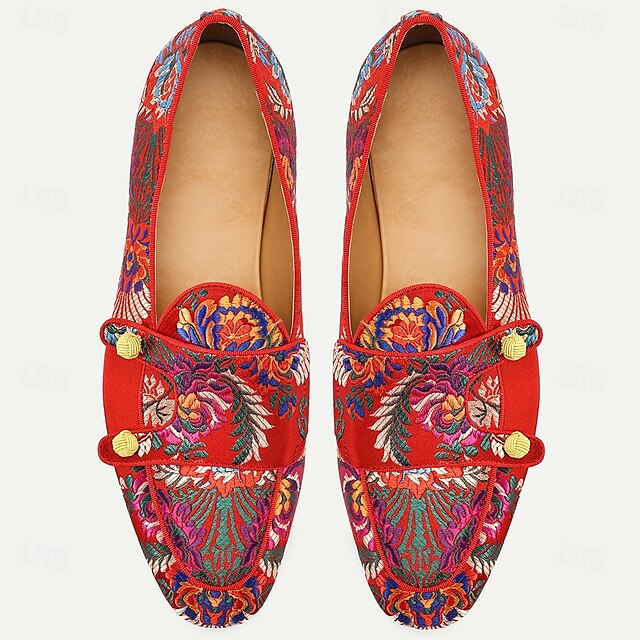 Cowhide with Embroidery Mules Red and Premium Floral Men's