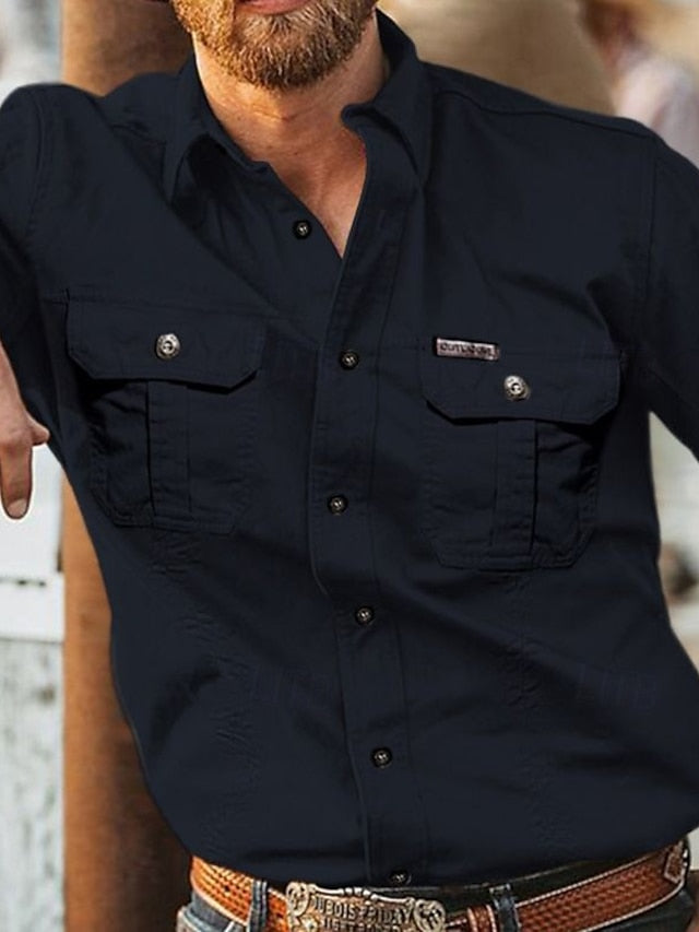 Men's Navy Blue Work Cargo Shirts Workwear Shirt
