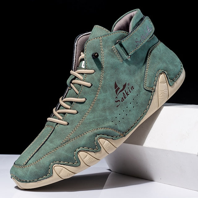 Teal Stylish Handmade Men's High-Top Lace-Up - Boots Suede
