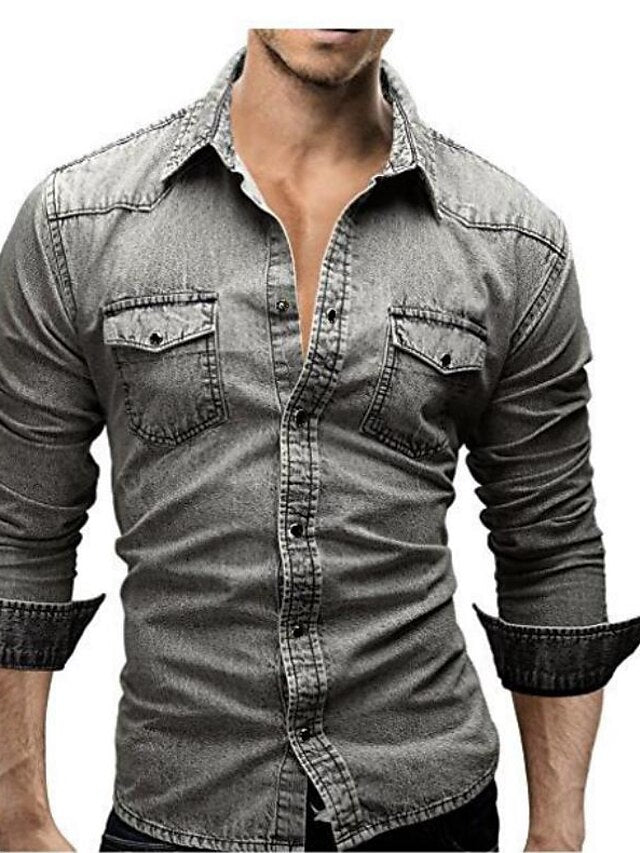 Light Men's Dark Long Denim Gray Shirt Blue Grey