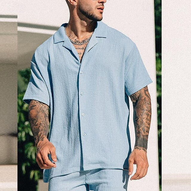 Set Summer Men's Shirt Up Button Casual