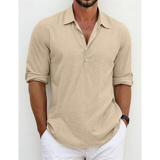 Men's Linen Wear Shirt Button Beach Summer Up