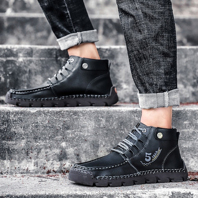 Casual Men's Lace-Up Leather Ankle Vintage Boots –