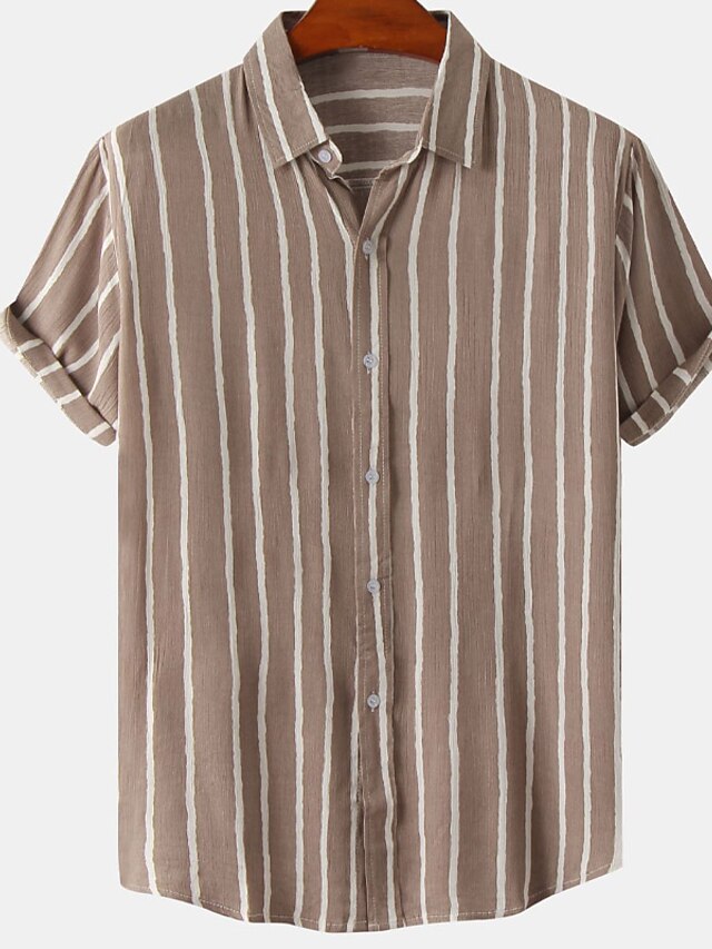 Casual Green Men's Shirts Striped Shirt Red Black