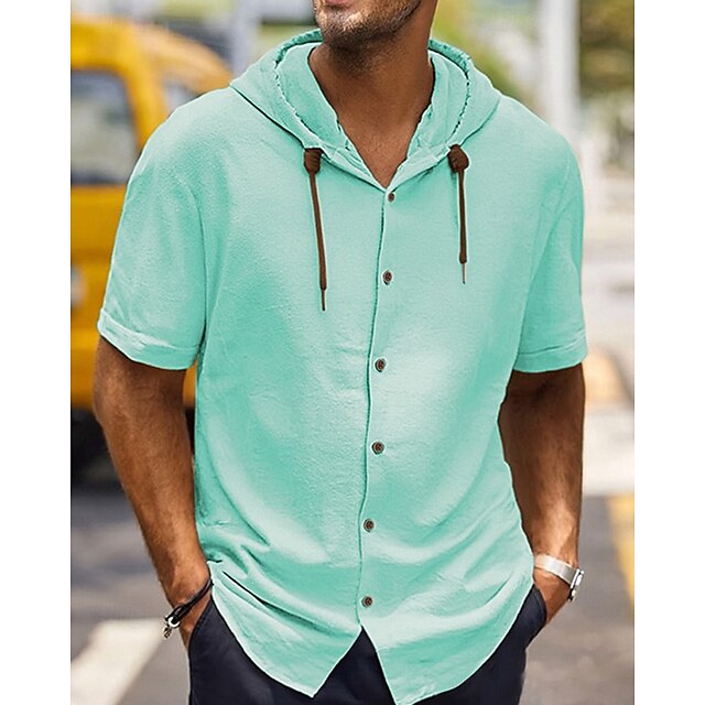 Up Shirt Men's Casual Linen Plain Button