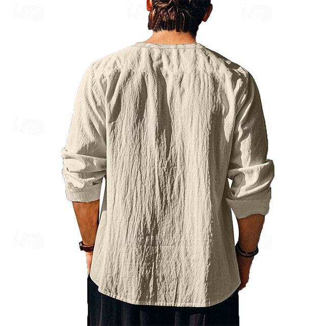 Linen Block Casual Men's Color Hawaiian Shirt