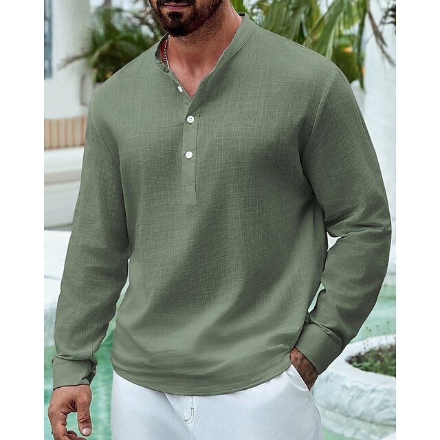 Cotton Men's Casual Popover Linen Shirt