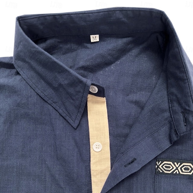 Summer Linen Beach Shirt Button Men's Up