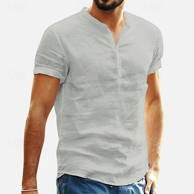 Men's Shirt Collar Linen Popover Band