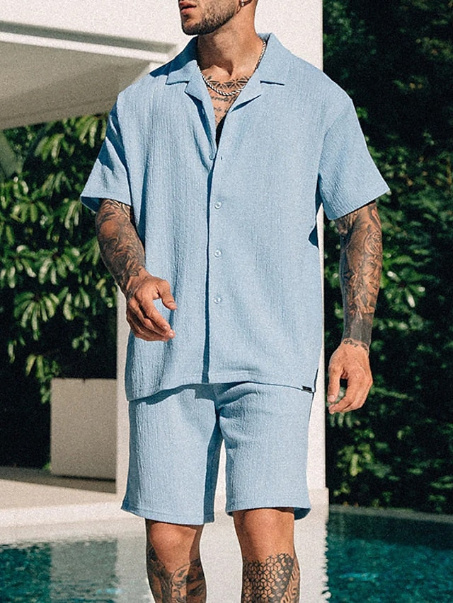 Men's Piece Button Casual 2 Summer Shirt Set Up