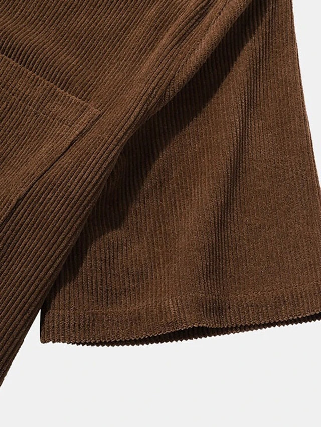 Black Casual Men's Shirt Up Button Corduroy