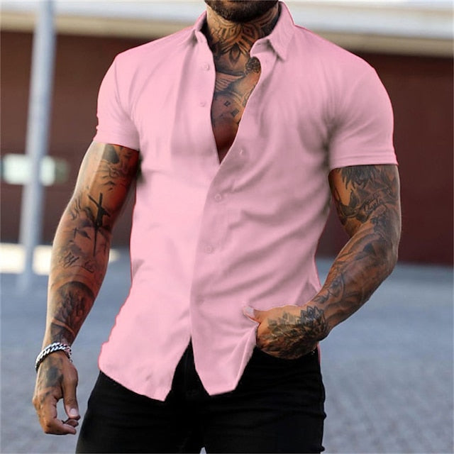 Casual Summer Black Shirt Up Men's Button