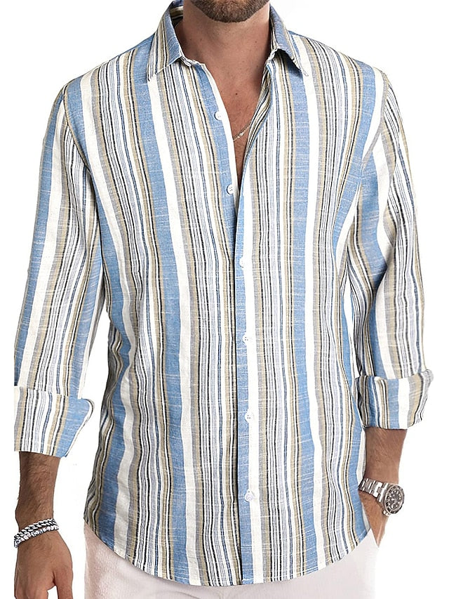 Striped Button Shirt Casual Shirts Men's Up