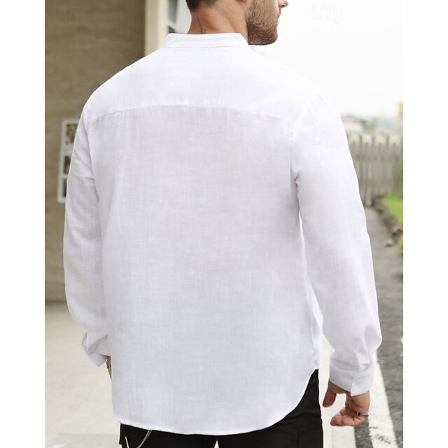 Cotton Men's Casual Popover Linen Shirt