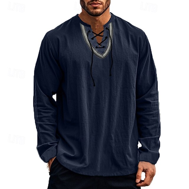 Linen Block Casual Men's Color Hawaiian Shirt