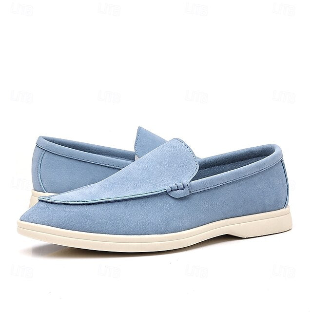 Slip-On Breathable Men's Faux – Casual Light Blue Loafers