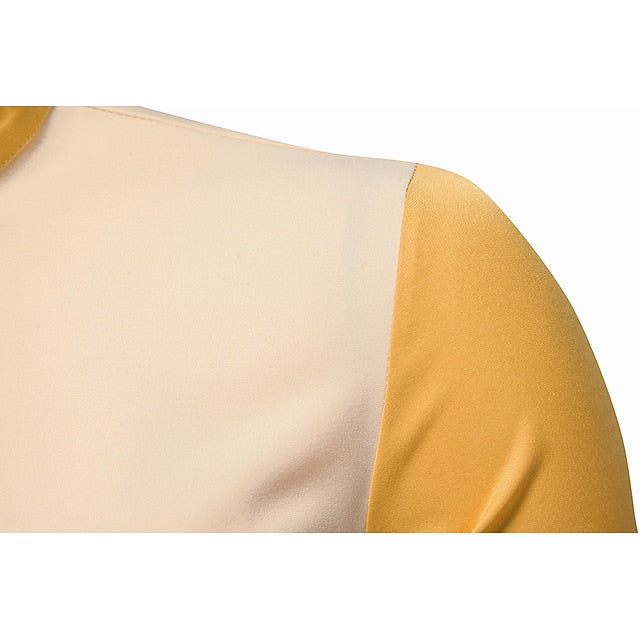 Block Wine Yellow Color Collar Stand Shirt Blue Plus Men's