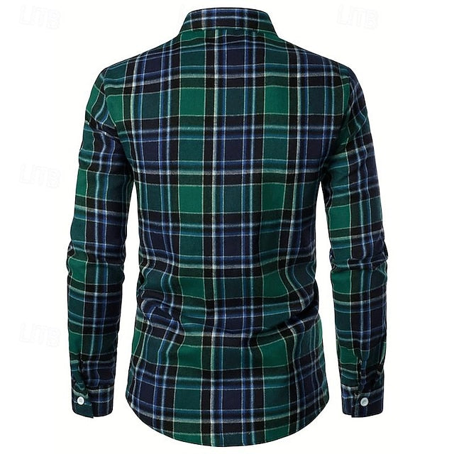 Shirt Wedding Dress Party Men's Up Plaid Button
